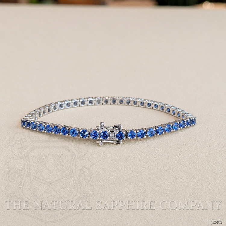 6.84 Ct.Tw. Blue Sapphire Tennis/Line Bracelet, 14K White Gold
