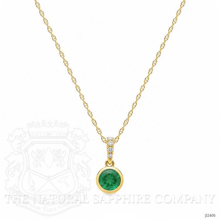 0.54 Ct. Emerald and Natural Diamond Bezel Necklace, 14K Yellow Gold