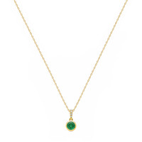 0.54 Ct. Emerald and Natural Diamond Bezel Necklace, 14K Yellow Gold Image
