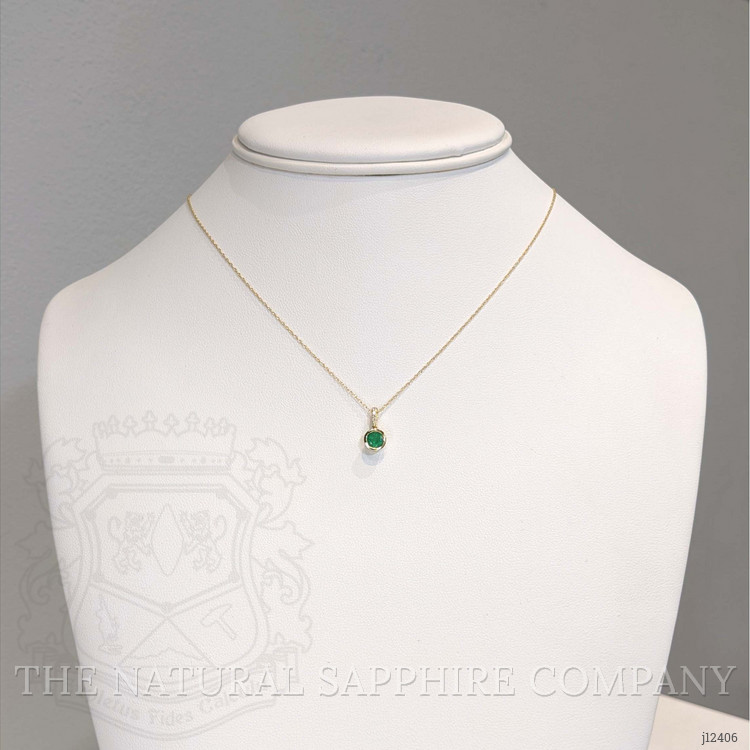 0.54 Ct. Emerald and Natural Diamond Bezel Necklace, 14K Yellow Gold