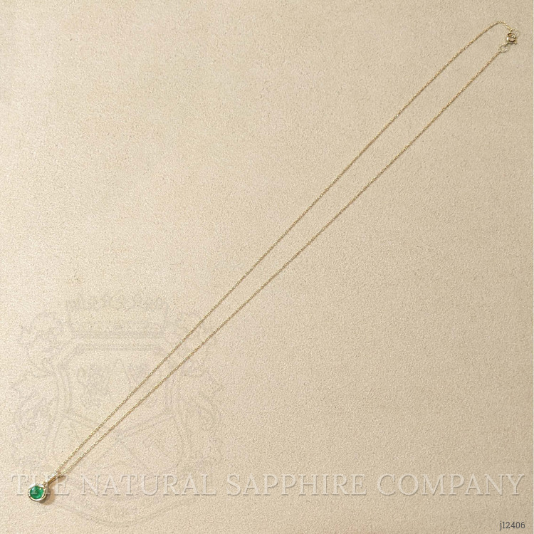 0.54 Ct. Emerald and Natural Diamond Bezel Necklace, 14K Yellow Gold