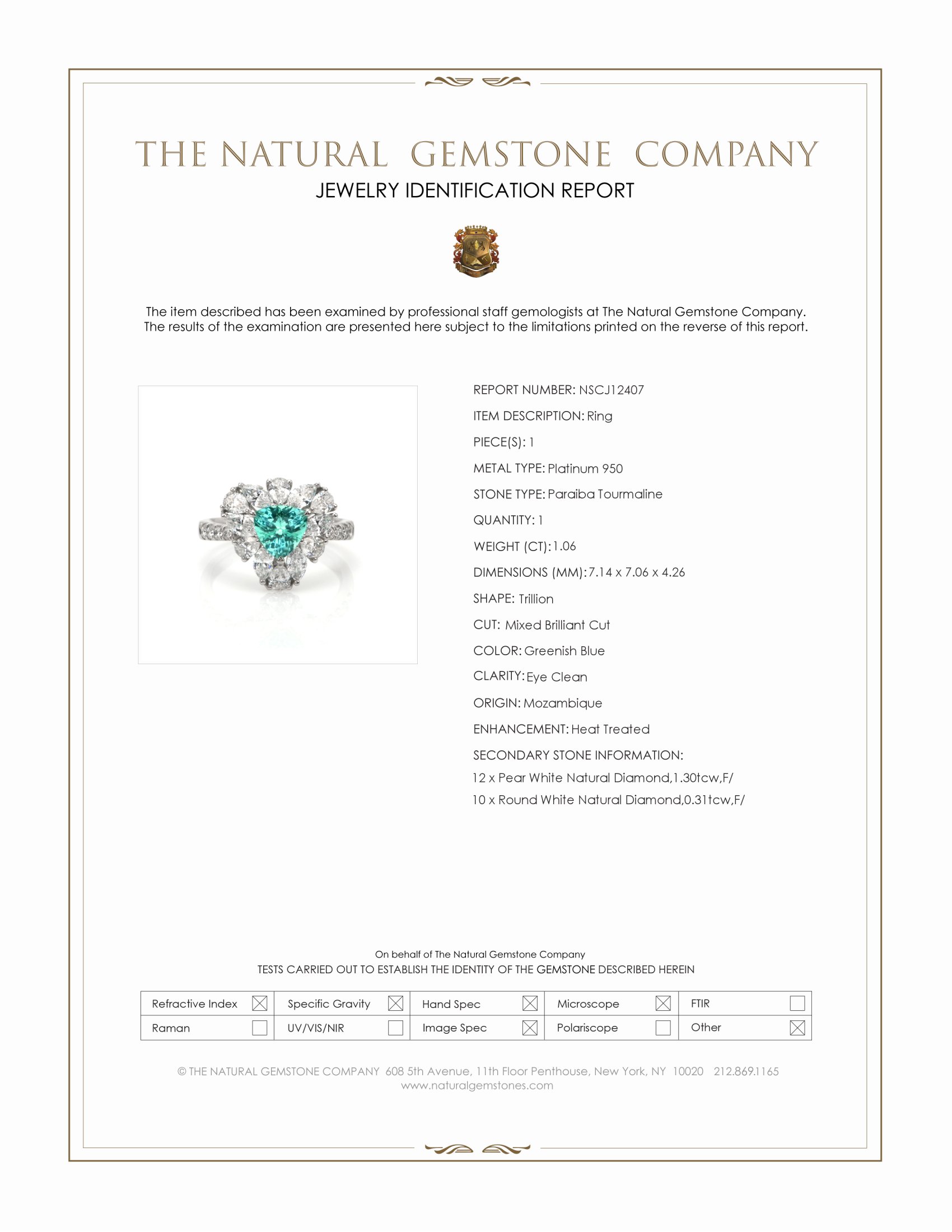 1.06 Ct. Greenish Blue Paraiba Tourmaline and Natural Diamond Pave Ring, Platinum 950