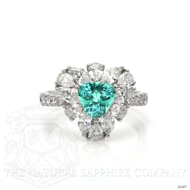 1.06 Ct. Greenish Blue Paraiba Tourmaline and Natural Diamond Pave Ring, Platinum 950