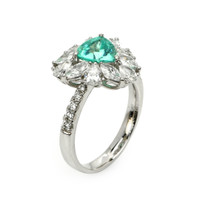 1.06 Ct. Greenish Blue Paraiba Tourmaline and Natural Diamond Pave Ring, Platinum 950 Image