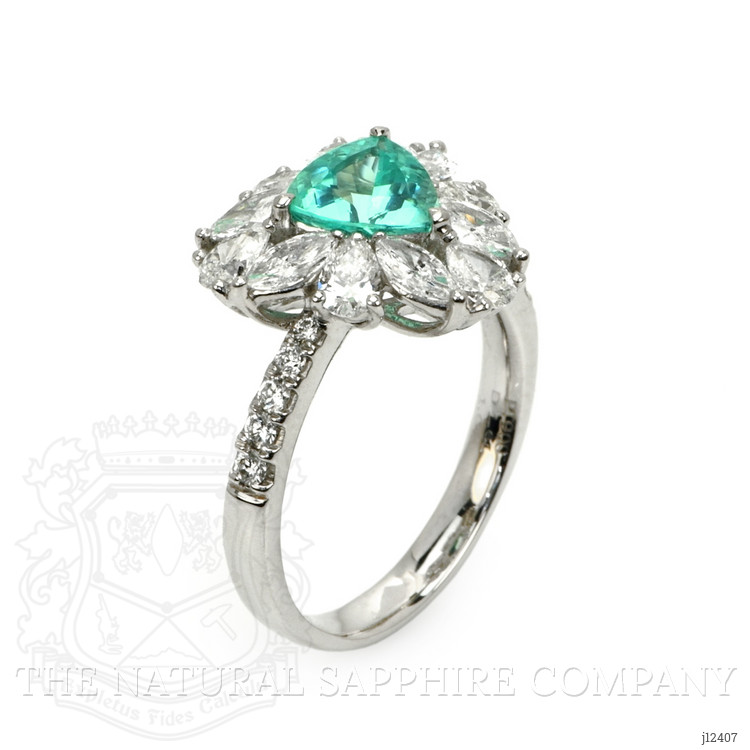 1.06 Ct. Greenish Blue Paraiba Tourmaline and Natural Diamond Pave Ring, Platinum 950