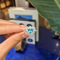 1.06 Ct. Greenish Blue Paraiba Tourmaline and Natural Diamond Pave Ring, Platinum 950 Life Style