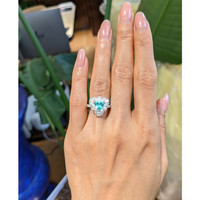 1.06 Ct. Greenish Blue Paraiba Tourmaline and Natural Diamond Pave Ring, Platinum 950 Life Style