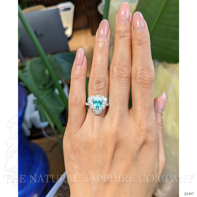 1.06 Ct. Greenish Blue Paraiba Tourmaline and Natural Diamond Pave Ring, Platinum 950