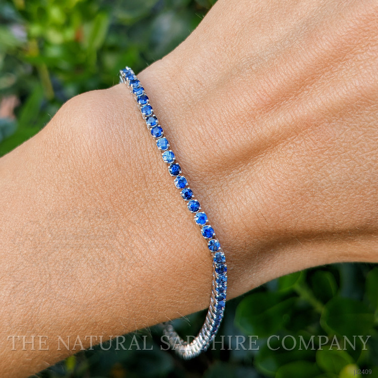 3.46 Ct.Tw. Blue Sapphire Tennis/Line Bracelet, 14K White Gold