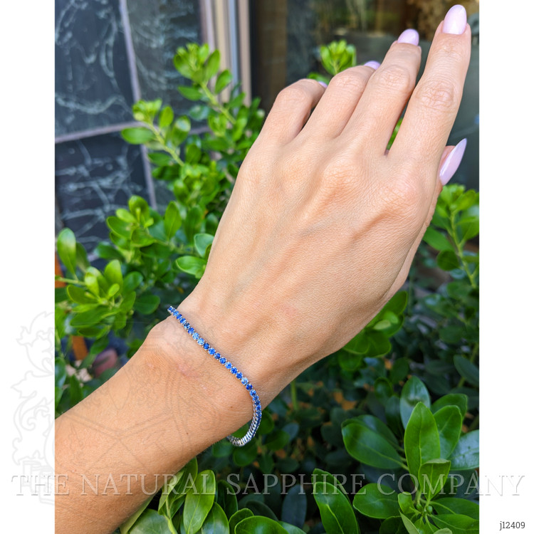 3.46 Ct.Tw. Blue Sapphire Tennis/Line Bracelet, 14K White Gold