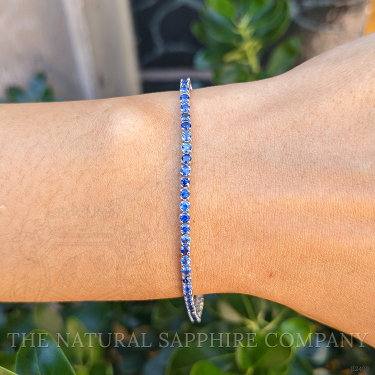 3.46 Ct.Tw. Blue Sapphire Tennis/Line Bracelet, 14K White Gold