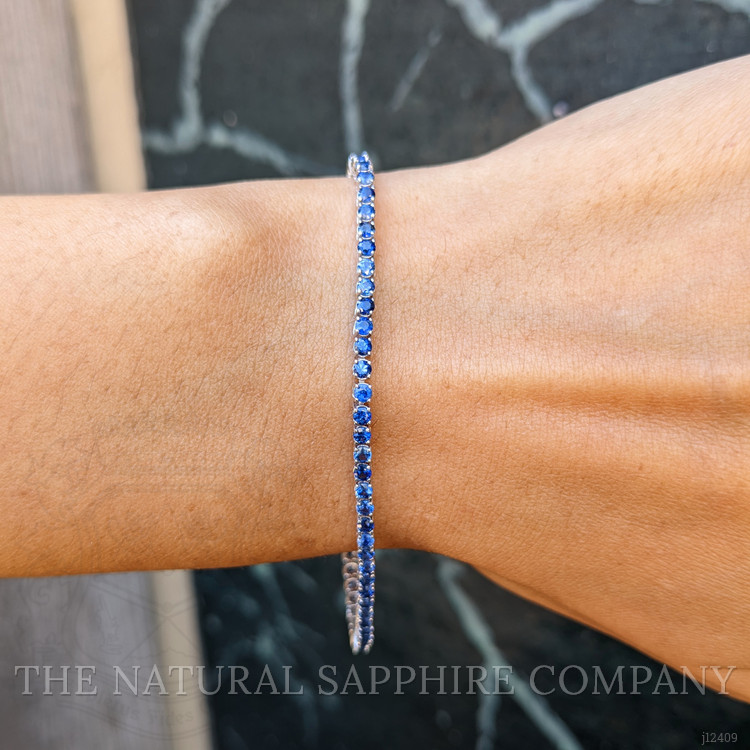 3.46 Ct.Tw. Blue Sapphire Tennis/Line Bracelet, 14K White Gold