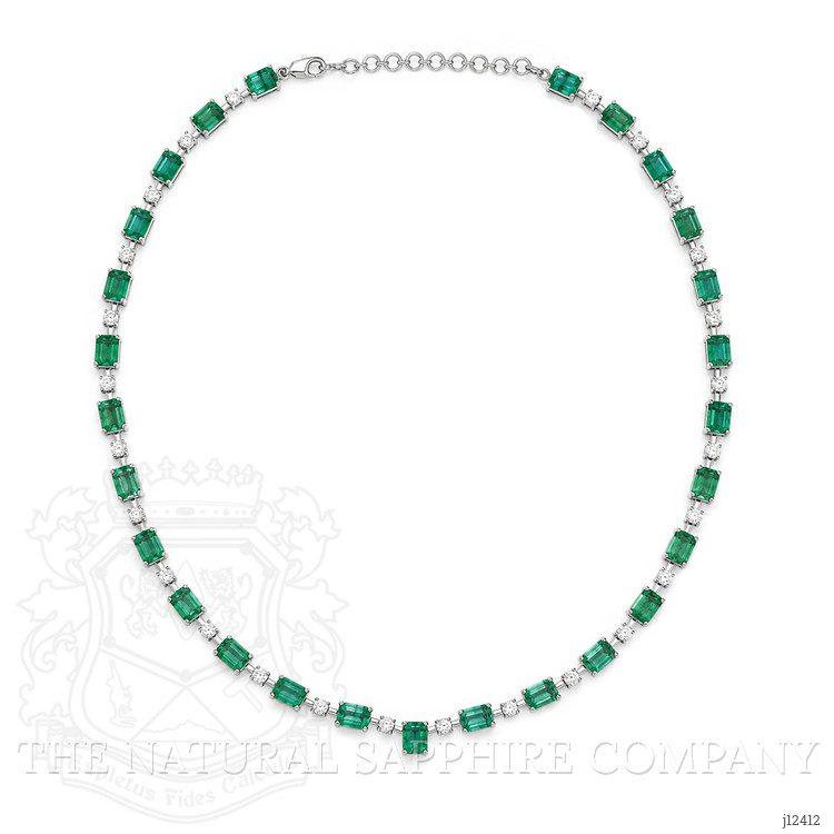 24.61 Ct. Emerald and Natural Diamond Accent Stones Necklace, 14K White Gold
