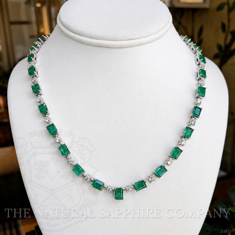24.61 Ct. Emerald and Natural Diamond Accent Stones Necklace, 14K White Gold