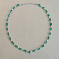 24.61 Ct. Emerald and Natural Diamond Accent Stones Necklace, 14K White Gold Image