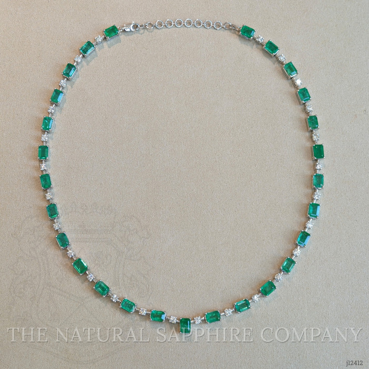 24.61 Ct. Emerald and Natural Diamond Accent Stones Necklace, 14K White Gold