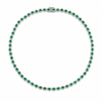 9.15 Ct. Emerald and Natural Diamond Pave Necklace, 14K White Gold Image
