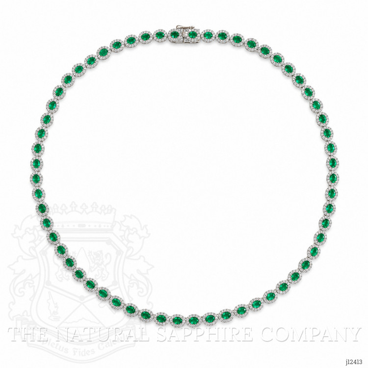 9.15 Ct. Emerald and Natural Diamond Pave Necklace, 14K White Gold