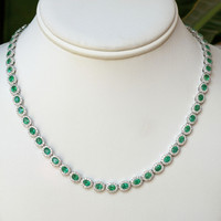 9.15 Ct. Emerald and Natural Diamond Pave Necklace, 14K White Gold Image