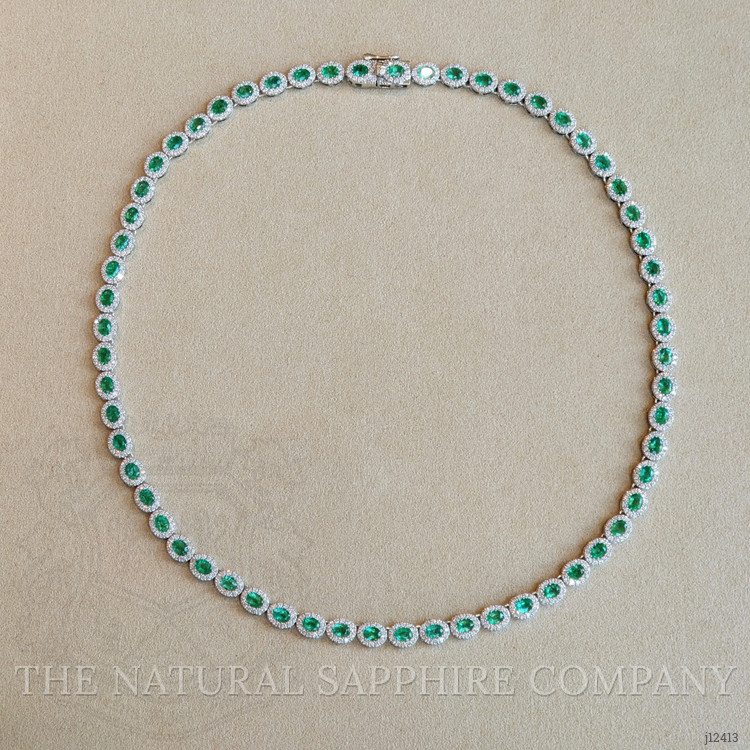 9.15 Ct. Emerald and Natural Diamond Pave Necklace, 14K White Gold