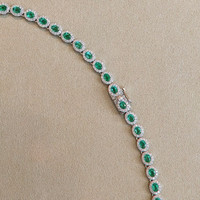 9.15 Ct. Emerald and Natural Diamond Pave Necklace, 14K White Gold Image