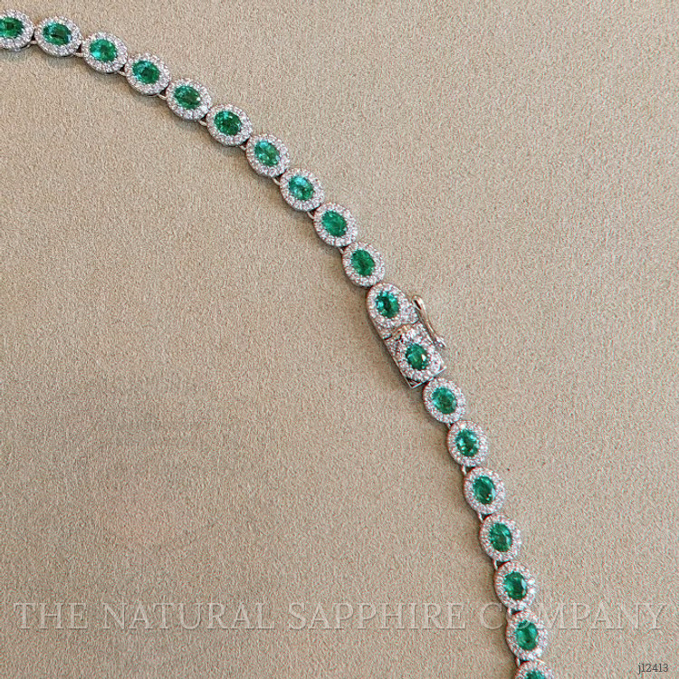 9.15 Ct. Emerald and Natural Diamond Pave Necklace, 14K White Gold
