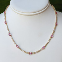 6.58 Ct. Pink Sapphire and Natural Diamond Accent Stones Necklace, 14K White Gold Image