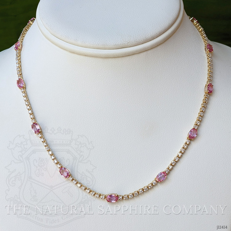 6.58 Ct. Pink Sapphire and Natural Diamond Accent Stones Necklace, 14K White Gold