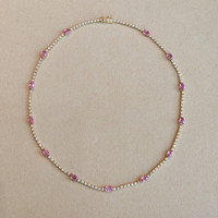 6.58 Ct. Pink Sapphire and Natural Diamond Accent Stones Necklace, 14K White Gold Image