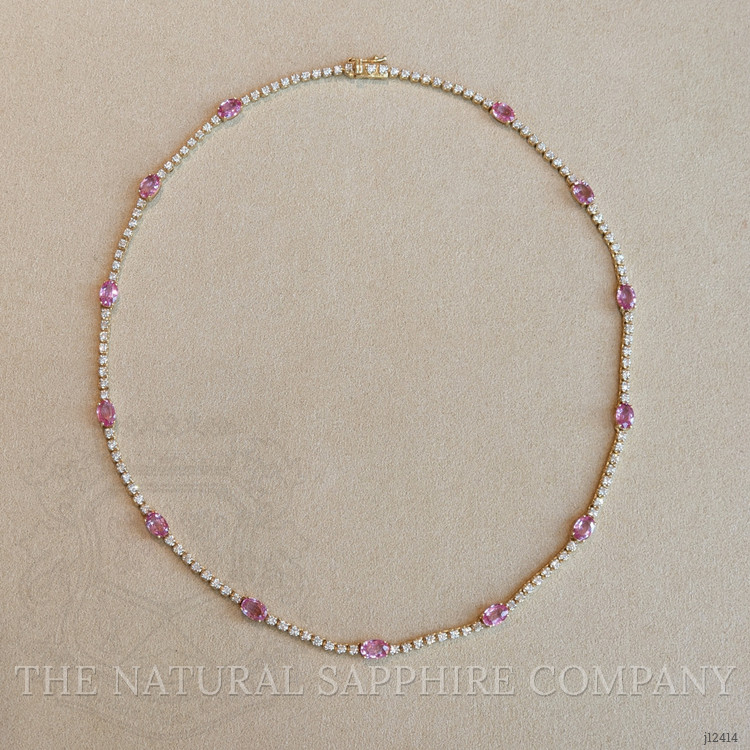 6.58 Ct. Pink Sapphire and Natural Diamond Accent Stones Necklace, 14K White Gold