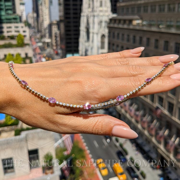6.58 Ct. Pink Sapphire and Natural Diamond Accent Stones Necklace, 14K White Gold