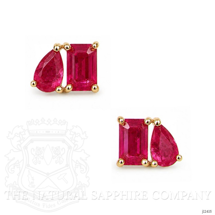 0.70 Ct.Tw. Pinkish Red Ruby and Ruby Studs Earrings, 14K Yellow Gold