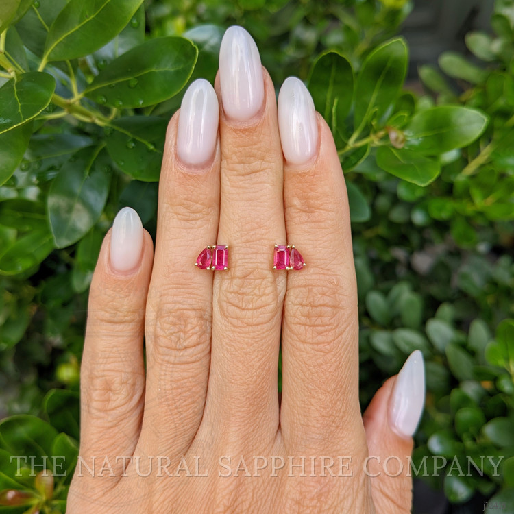 0.70 Ct.Tw. Pinkish Red Ruby and Ruby Studs Earrings, 14K Yellow Gold