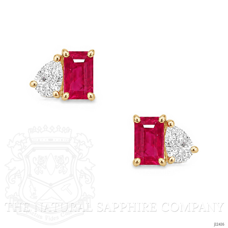 0.74 Ct.Tw. Pinkish Red Ruby and Natural Diamond Studs Earrings, 14K Yellow Gold