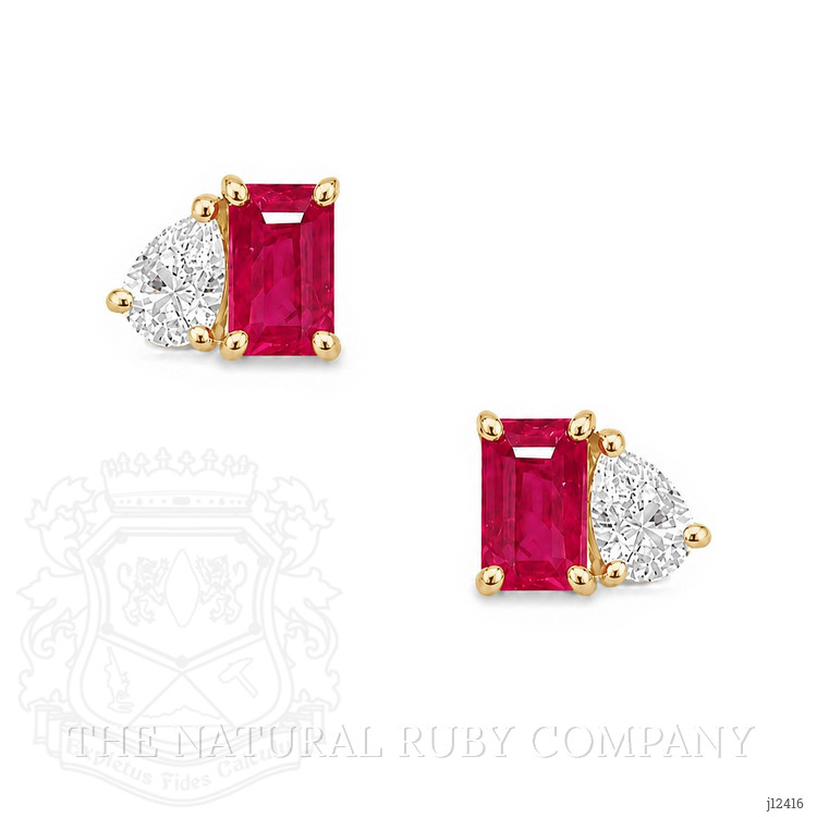 0.74 Ct.Tw. Pinkish Red Ruby and Natural Diamond Studs Earrings, 14K Yellow Gold