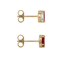 0.74 Ct.Tw.Total Carat Weight Pinkish Red Ruby and Natural Diamond Studs Earrings, 14K Yellow Gold Image