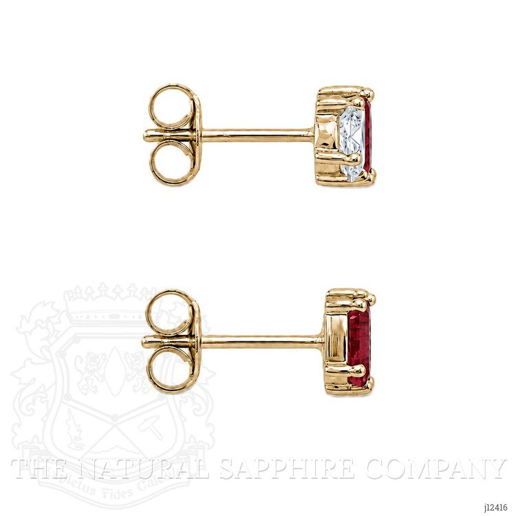 0.74 Ct.Tw. Pinkish Red Ruby and Natural Diamond Studs Earrings, 14K Yellow Gold