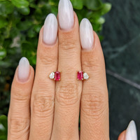 0.74 Ct.Tw.Total Carat Weight Pinkish Red Ruby and Natural Diamond Studs Earrings, 14K Yellow Gold Life Style