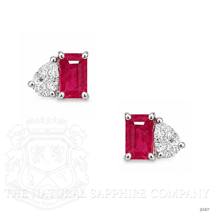 0.74 Ct.Tw. Pinkish Red Ruby Studs Earrings, 14K White Gold