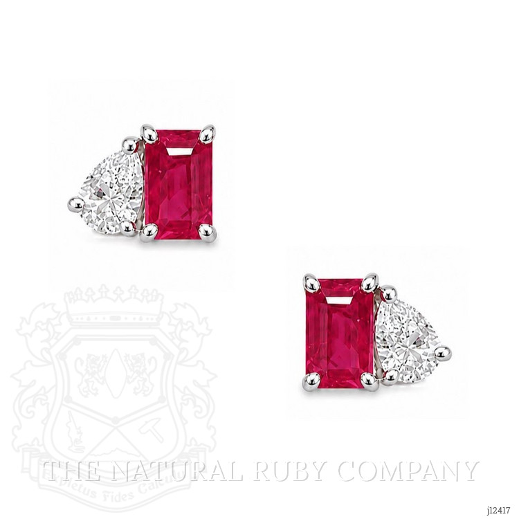 0.74 Ct.Tw. Pinkish Red Ruby Studs Earrings, 14K White Gold