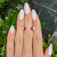 0.74 Ct.Tw.Total Carat Weight Pinkish Red Ruby Studs Earrings, 14K White Gold Life Style