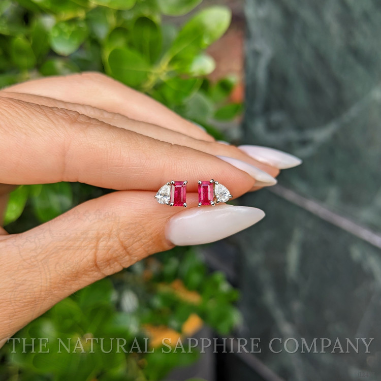 0.74 Ct.Tw. Pinkish Red Ruby Studs Earrings, 14K White Gold