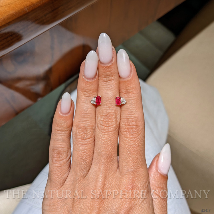 0.74 Ct.Tw. Pinkish Red Ruby Studs Earrings, 14K White Gold