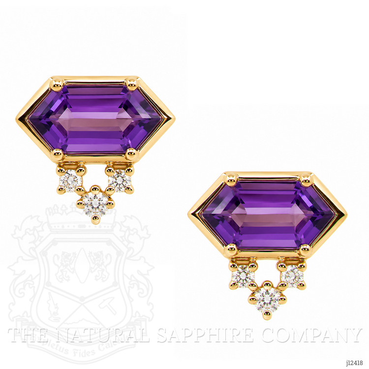 1.26 Ct.Tw. Purple Amethyst and Natural Diamond Studs Earrings, 14K Yellow Gold