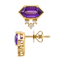 1.26&nbsp;Ct.Tw.Total Carat Weight Purple Amethyst and Natural Diamond Studs Earrings, 14K Yellow Gold Image