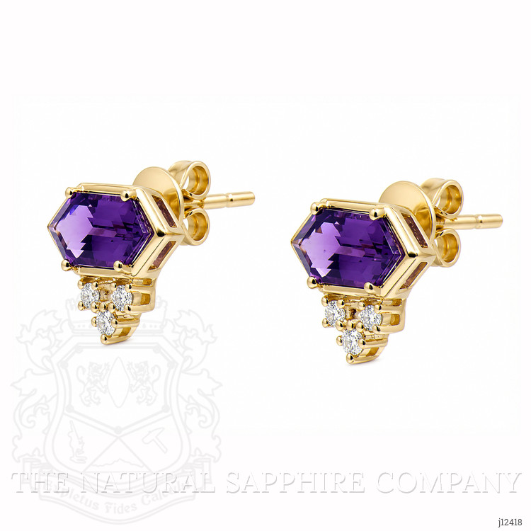 1.26 Ct.Tw. Purple Amethyst and Natural Diamond Studs Earrings, 14K Yellow Gold