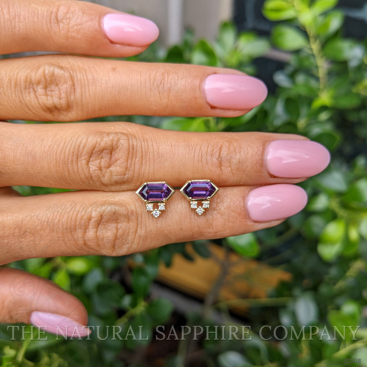 1.26 Ct.Tw. Purple Amethyst and Natural Diamond Studs Earrings, 14K Yellow Gold