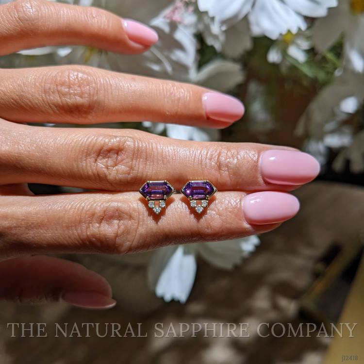 1.26 Ct.Tw. Purple Amethyst and Natural Diamond Studs Earrings, 14K Yellow Gold