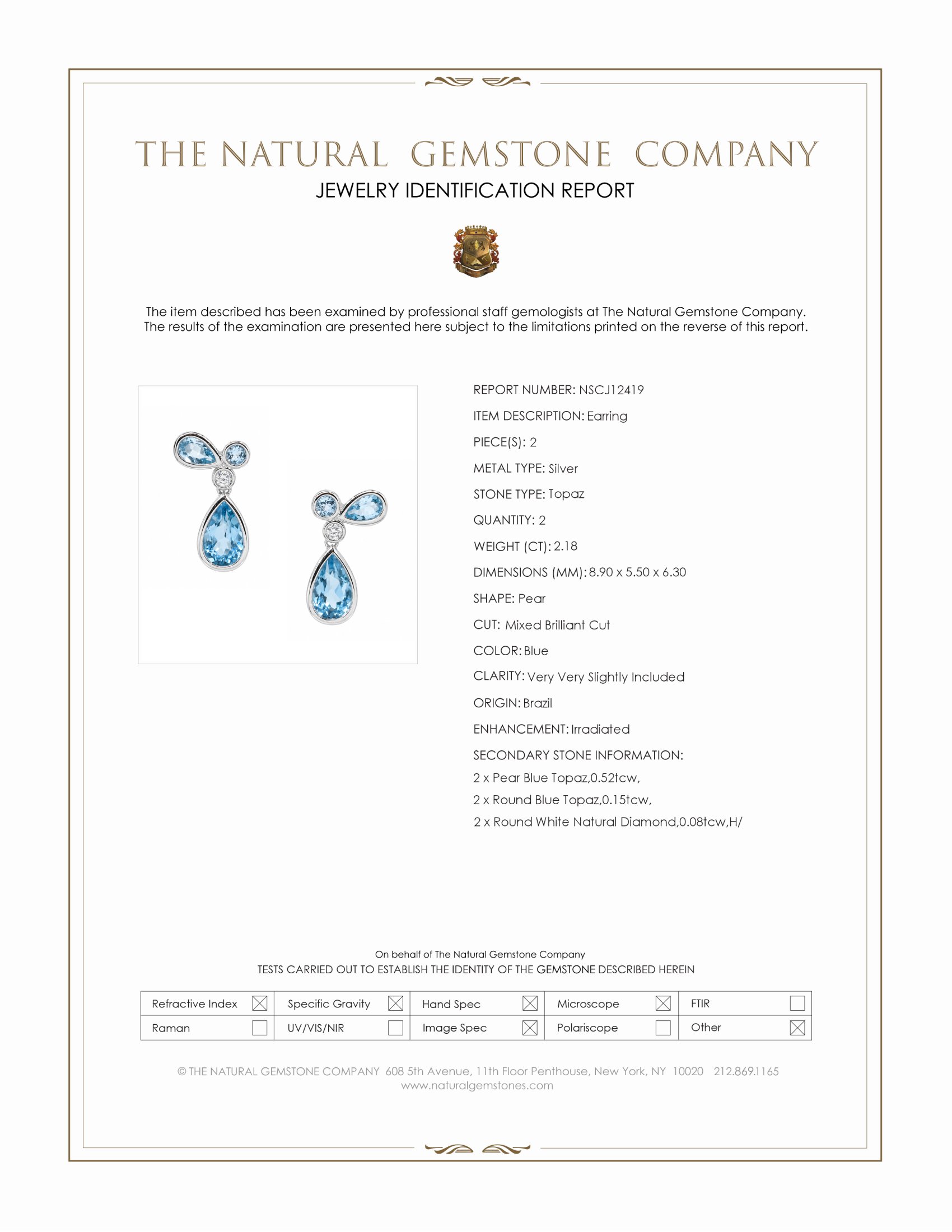2.18 Ct.Tw. Blue Topaz and Natural Diamond Studs Earrings, Silver