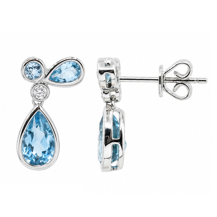 2.18 Ct.Tw. Blue Topaz and Natural Diamond Studs Earrings, Silver